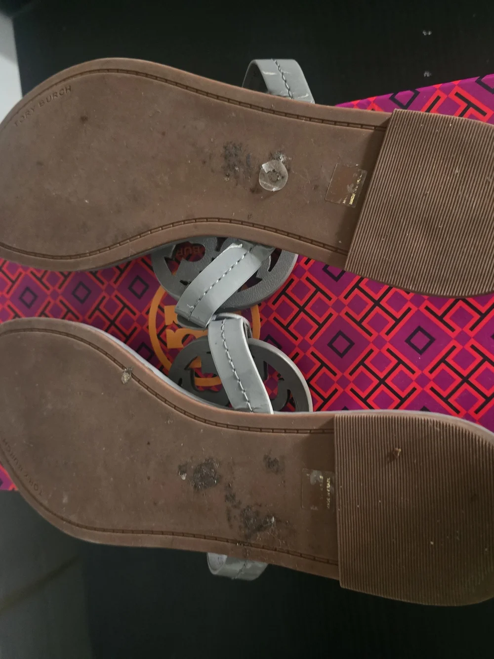 Tory Burch Light Gray Miller Logo Thong Sandals